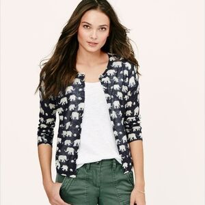LOFT Navy and White Elephant Print Cardigan